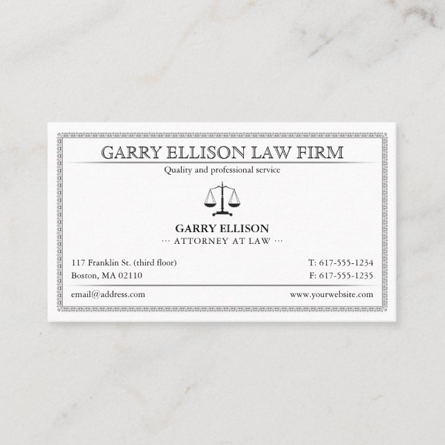 Tarjeta De Visita Classy Attorney at Law | Lawyer (Anverso)