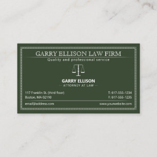 Tarjeta De Visita Classy Attorney at Law   Lawyer Dark Green