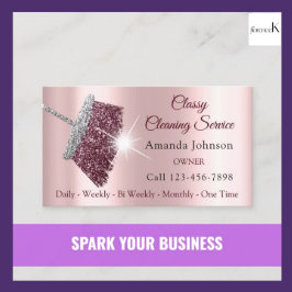 Tarjeta De Visita Classy Cleaning Service Maid Rose Silver Pink