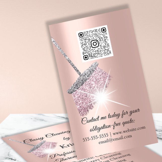 Tarjeta De Visita Classy Cleaning Services House Conservando el logo (Classy Cleaning Services House Keeping QRCode Logo Business Card)