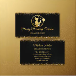 Tarjeta De Visita Classy Cleaning Services Logo Maid gold