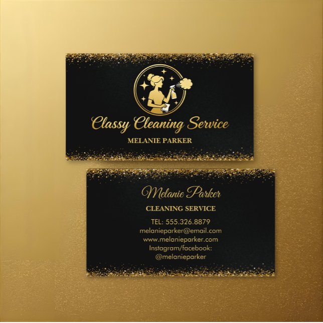Tarjeta De Visita Classy Cleaning Services Logo Maid gold (Subido por el creador)