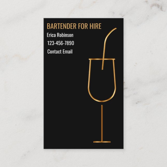 Tarjeta De Visita Classy Cool Bartender For Hire Business Cards (Anverso)
