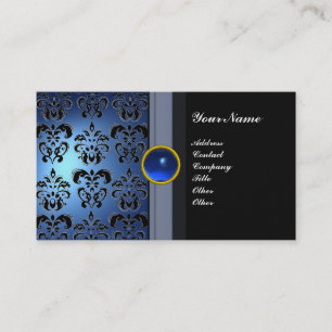 Tarjeta De Visita CLASSY DAMASK GEM MONOGRAM azul negro