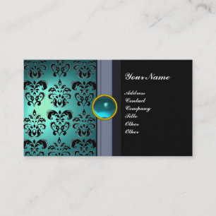 Tarjeta De Visita CLASSY DAMASK GEM MONOGRAM azul negro acuamarina