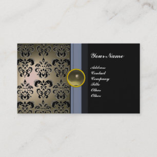 Tarjeta De Visita CLASSY DAMASK GEM MONOGRAM gris negro
