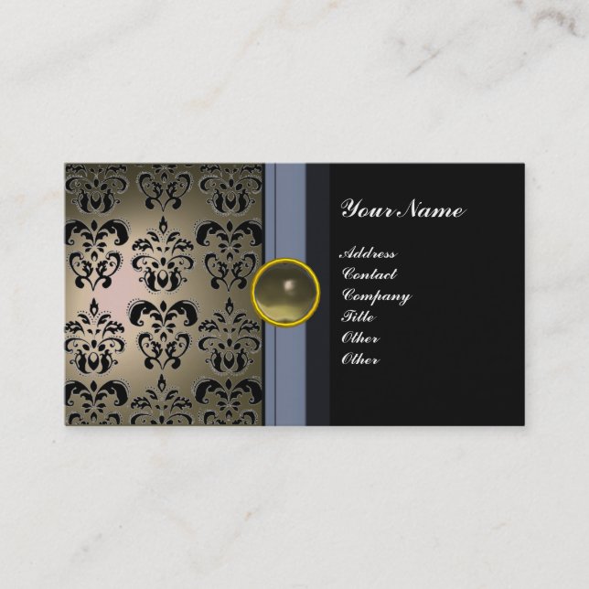 Tarjeta De Visita CLASSY DAMASK GEM MONOGRAM gris negro (Anverso)
