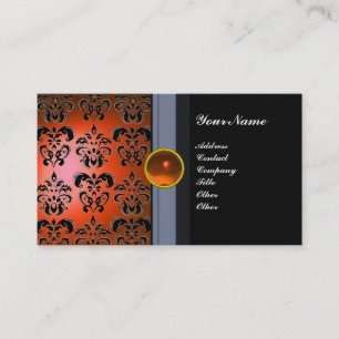 Tarjeta De Visita CLASSY DAMASK GEM MONOGRAM naranja negro