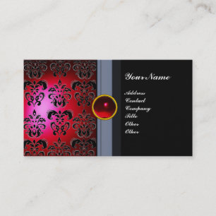 Tarjeta De Visita CLASSY DAMASK GEM MONOGRAM rojo burdeos negro