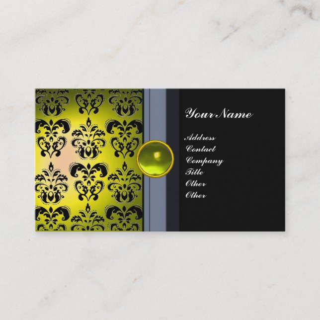 Tarjeta De Visita CLASSY DAMASK GEM MONOGRAM topaz negro amarillo (Anverso)