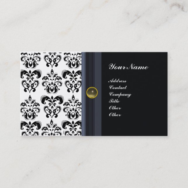 Tarjeta De Visita CLASSY DAMASK MONOGRAM, agato negro (Anverso)