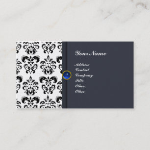 Tarjeta De Visita CLASSY DAMASK MONOGRAM azul zafiro platino