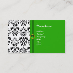Tarjeta De Visita CLASSY DAMASK MONOGRAM blanco negro verde