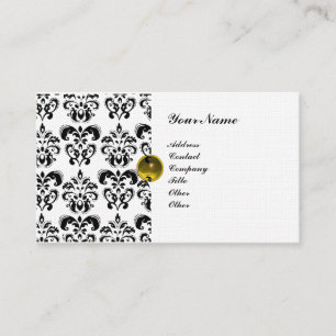 Tarjeta De Visita CLASSY DAMASK MONOGRAM lino blanco morado
