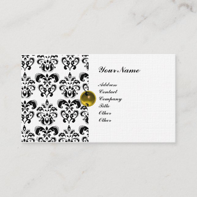 Tarjeta De Visita CLASSY DAMASK MONOGRAM lino blanco morado (Anverso)