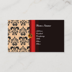 Tarjeta De Visita CLASSY DAMASK MONOGRAM naranja de topaz negro