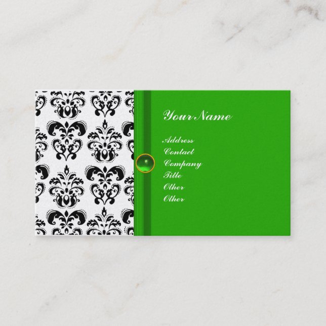 Tarjeta De Visita CLASSY DAMASK MONOGRAM perla de esmeralda verde (Anverso)