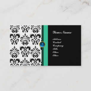 Tarjeta De Visita CLASSY DAMASK MONOGRAM ,platino de zafiro negro