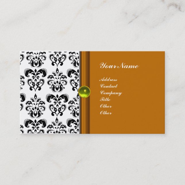 Tarjeta De Visita CLASSY DAMASK MONOGRAM ,púrpura topaz amarillo (Anverso)