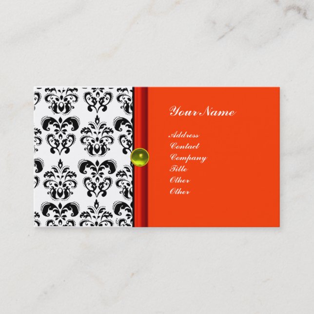 Tarjeta De Visita CLASSY DAMASK MONOGRAM ,púrpura topaz amarillo (Anverso)