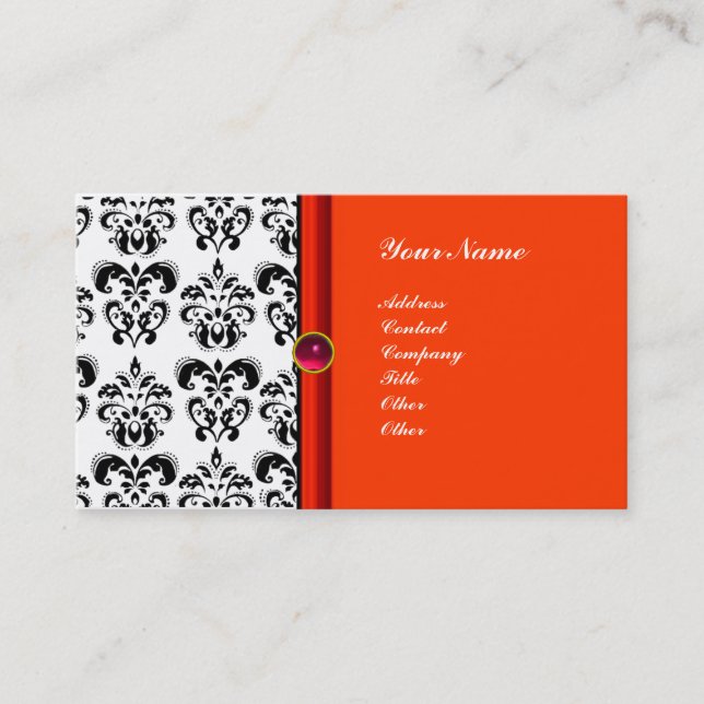 Tarjeta De Visita CLASSY DAMASK MONOGRAM, rubí morado rosa (Anverso)