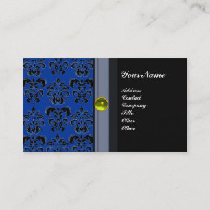 Tarjeta De Visita CLASSY DAMASK MONOGRAM topaz gris azul amarillo