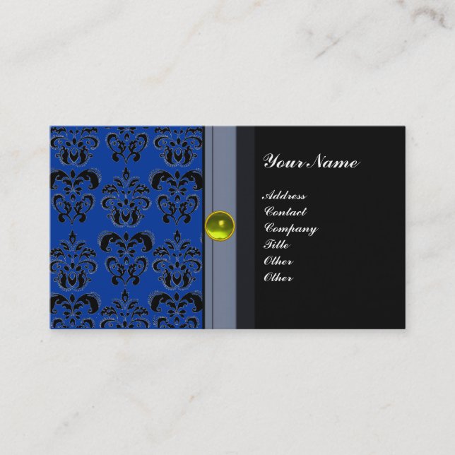 Tarjeta De Visita CLASSY DAMASK MONOGRAM topaz gris azul amarillo (Anverso)