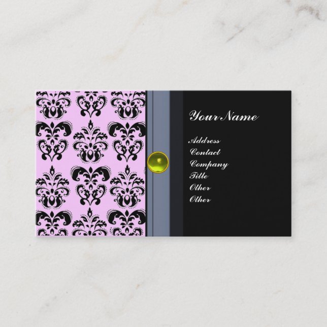 Tarjeta De Visita CLASSY DAMASK MONOGRAM topaz negro amarillo (Anverso)