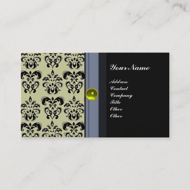 Tarjeta De Visita CLASSY DAMASK MONOGRAM topaz negro amarillo (Anverso)