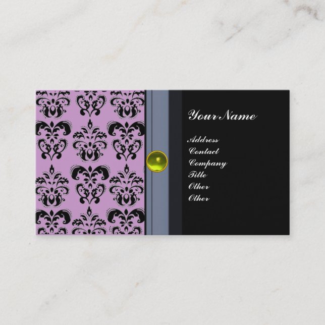 Tarjeta De Visita CLASSY DAMASK MONOGRAM topaz negro amarillo (Anverso)