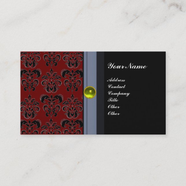 Tarjeta De Visita CLASSY DAMASK MONOGRAM topaz negro amarillo (Anverso)