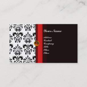 Tarjeta De Visita CLASSY DAMASK MONOGRAM topaz negro naranja platino