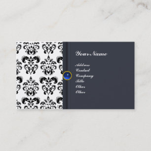 Tarjeta De Visita CLASSY DAMASK MONOGRAM zafiro azul