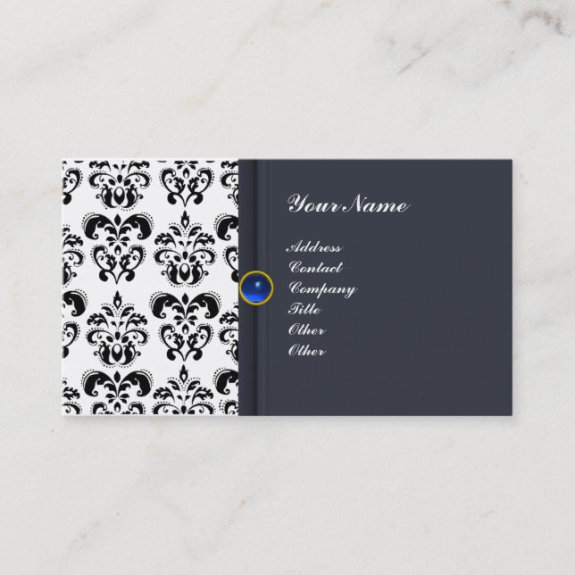 Tarjeta De Visita CLASSY DAMASK MONOGRAM zafiro azul (Anverso)