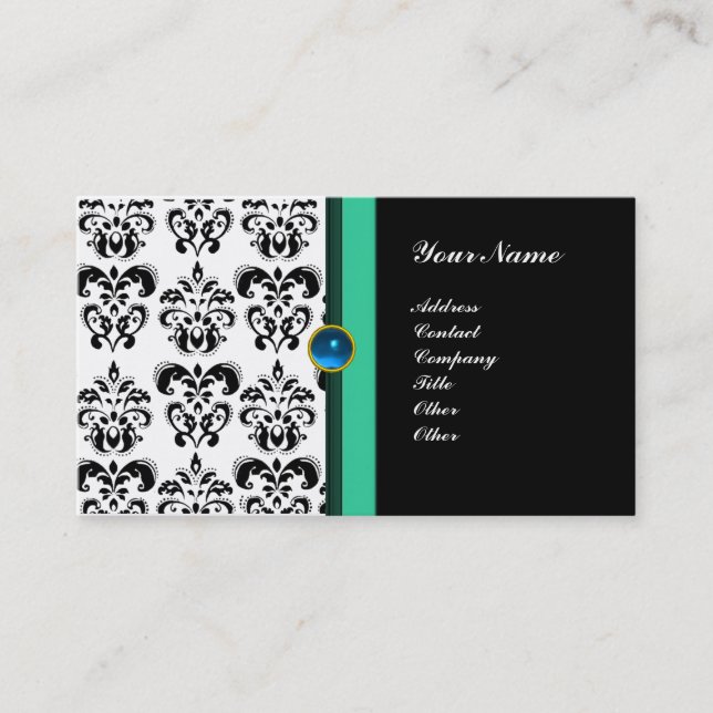 Tarjeta De Visita CLASSY DAMASK MONOGRAM, zafiro negro (Anverso)