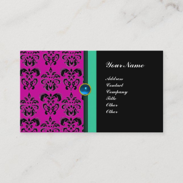 Tarjeta De Visita CLASSY DAMASK MONOGRAM, zafiro negro (Anverso)