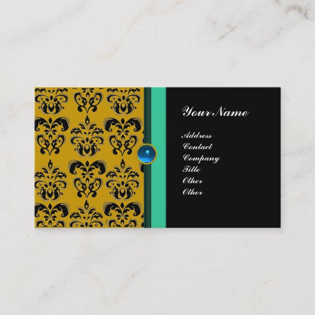 Tarjeta De Visita CLASSY DAMASK MONOGRAM, zafiro negro (Anverso)