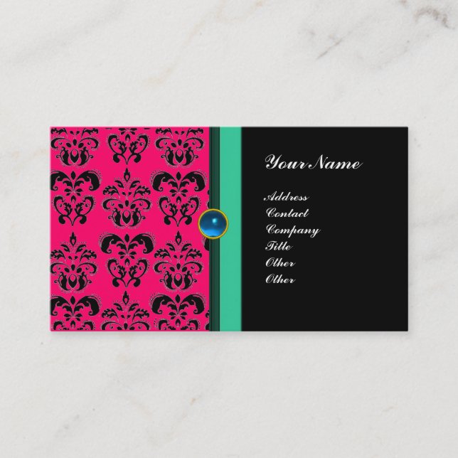 Tarjeta De Visita CLASSY DAMASK MONOGRAM, zafiro negro (Anverso)