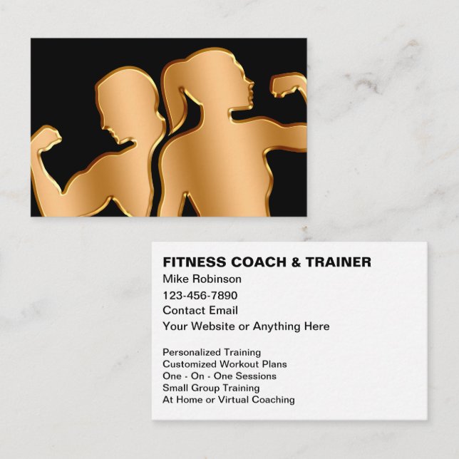 Tarjeta De Visita Classy Fitness Coach And Trainer Upscale  (Anverso / Reverso)