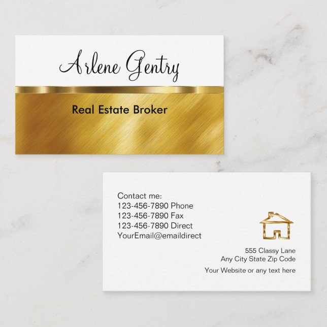 Tarjeta De Visita Classy Gold Real Estate Cards Business (Anverso / Reverso)
