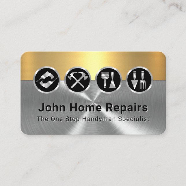 Tarjeta De Visita Classy Gold Silver Layers With Gold Tools (Anverso)