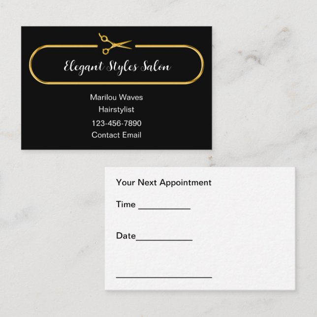 Tarjeta De Visita Classy Hair Salon Appointment Business Cards (Anverso / Reverso)
