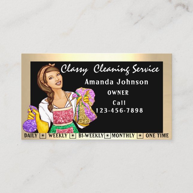 Tarjeta De Visita Classy House Office Cleding Services Maid Black (Anverso)
