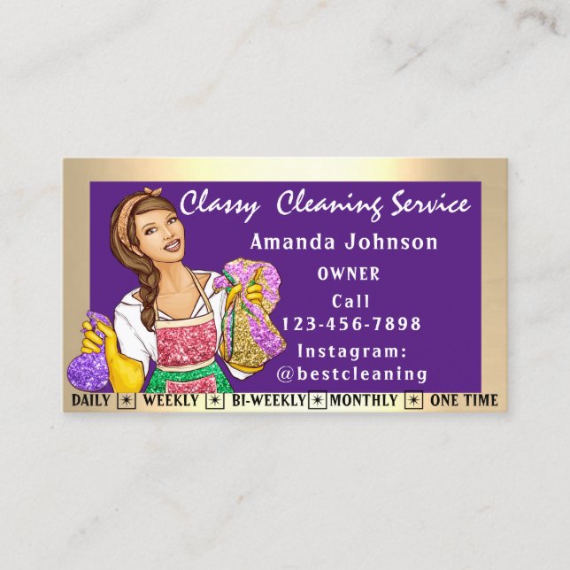 Tarjeta De Visita Classy House Office Cleing Services Maid Purple (Anverso)