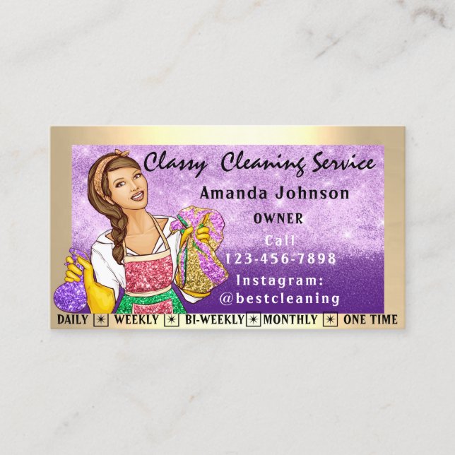 Tarjeta De Visita Classy House Office Cleing Services Maid Purple (Anverso)