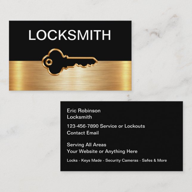 Tarjeta De Visita Classy Locksmith Security Business Cards (Anverso / Reverso)