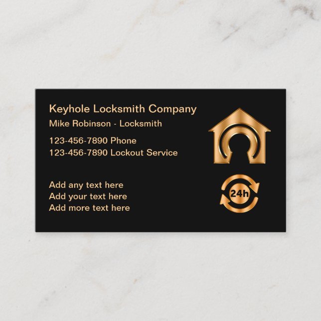 Tarjeta De Visita Classy Locksmith Servicio las 24 horas (Anverso)