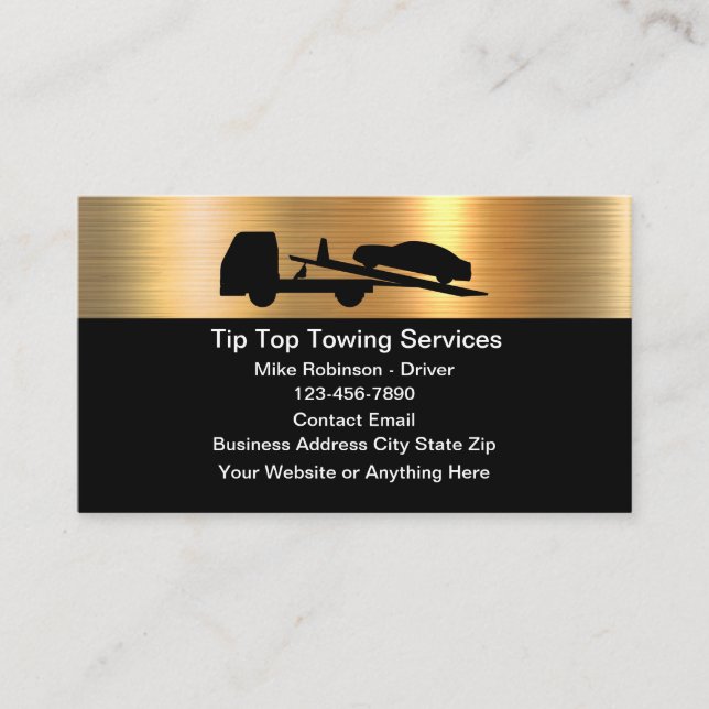Tarjeta De Visita Classy Metallic Gold Towing Service Cards (Anverso)