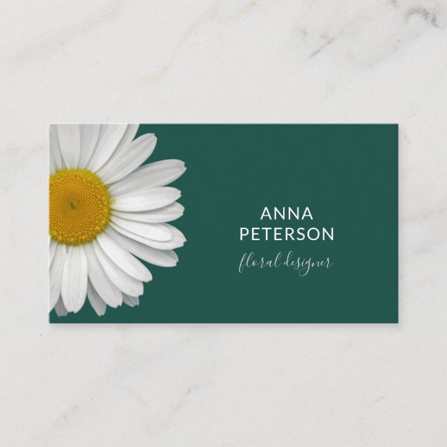 Tarjeta De Visita Classy Modern Elegant Daisy Flower on Teal (Anverso)