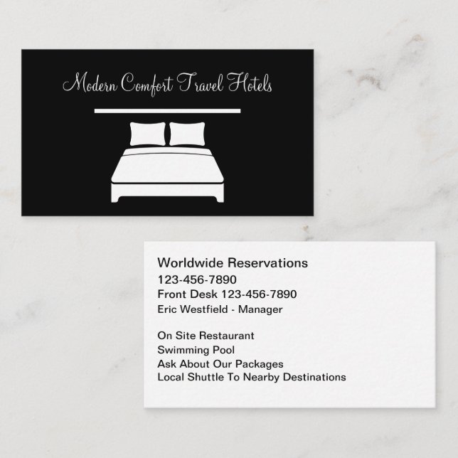 Tarjeta De Visita Classy Modern Hotel Travel Business Cards (Anverso / Reverso)
